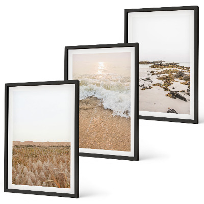 Triptykon billeder med ramme Strandbølger sten sommer