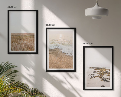 Triptykon billeder med ramme Strandbølger sten sommer