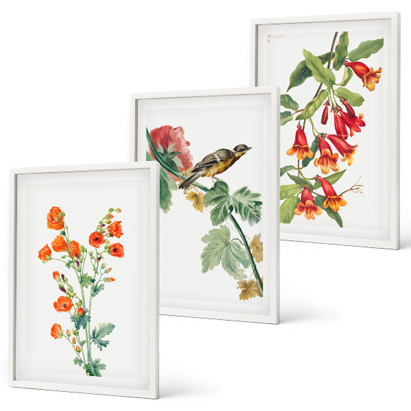 Billedsæt til soveværelset Malede blomster og en fugl