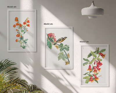Billedsæt til soveværelset Malede blomster og en fugl