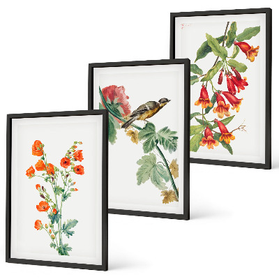 Billedsæt til soveværelset Malede blomster og en fugl