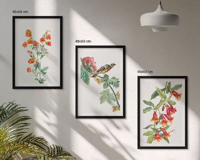 Billedsæt til soveværelset Malede blomster og en fugl