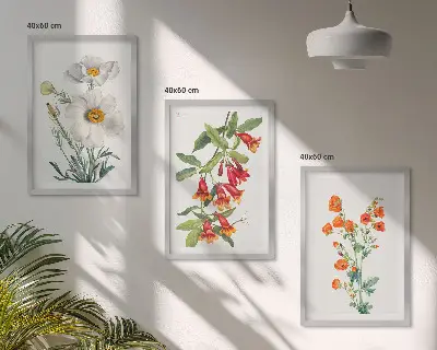 Triptykon billeder med ramme med retro blomsterarrangementer