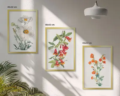 Triptykon billeder med ramme med retro blomsterarrangementer