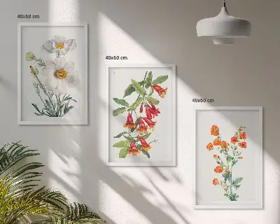 Triptykon billeder med ramme med retro blomsterarrangementer