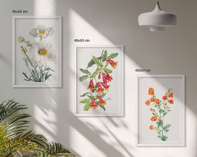Triptykon billeder med ramme Retro blomsterarrangementer