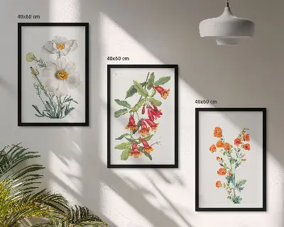 Triptykon billeder med ramme med retro blomsterarrangementer