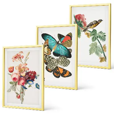 Billedsæt til soveværelset med blomster, sommerfugle og fugle i pastelnuancer