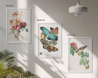 Billedsæt til soveværelset med blomster, sommerfugle og fugle i pastelnuancer
