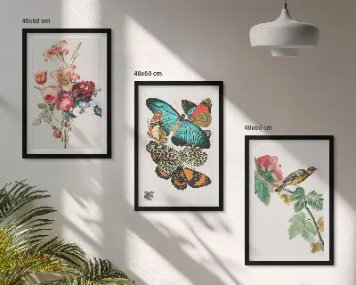 Billedsæt til soveværelset med blomster, sommerfugle og fugle i pastelnuancer