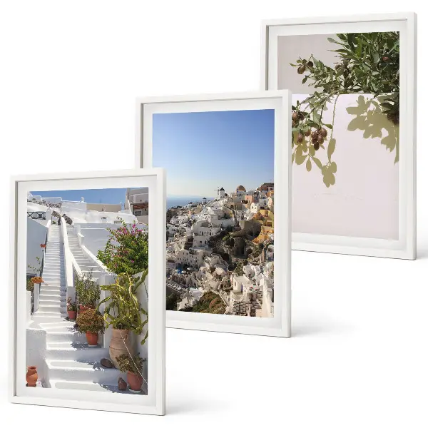 Triptykon med hvide trapper og Santorini-udsigt billeder med ramme