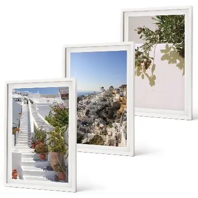 Triptykon med hvide trapper og Santorini-udsigt billeder med ramme