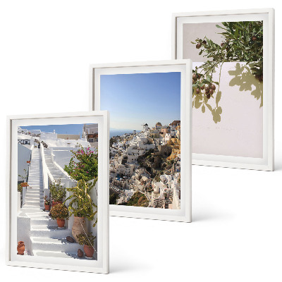 Triptykon billeder med ramme Hvide trapper Santorini udsigt