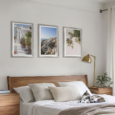 Triptykon billeder med ramme Hvide trapper Santorini udsigt