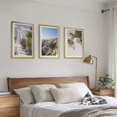 Triptykon billeder med ramme Hvide trapper Santorini udsigt