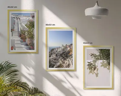 Triptykon med hvide trapper og Santorini-udsigt billeder med ramme