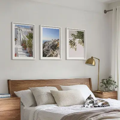 Triptykon med hvide trapper og Santorini-udsigt billeder med ramme
