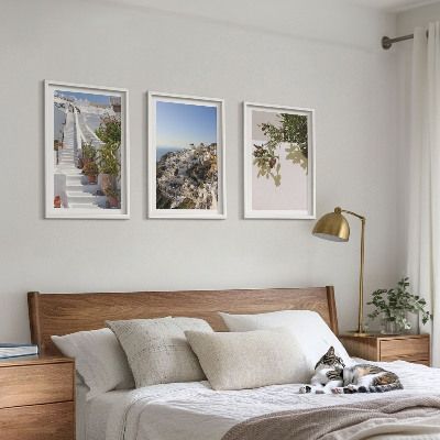 Triptykon billeder med ramme Hvide trapper Santorini udsigt