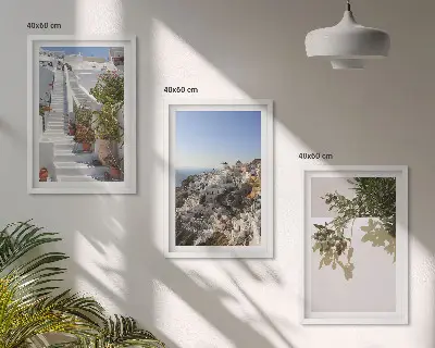 Triptykon med hvide trapper og Santorini-udsigt billeder med ramme