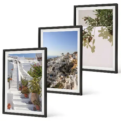 Triptykon med hvide trapper og Santorini-udsigt billeder med ramme