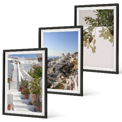 Triptykon billeder med ramme Hvide trapper Santorini udsigt