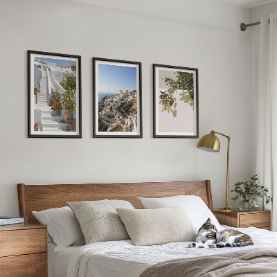 Triptykon billeder med ramme Hvide trapper Santorini udsigt