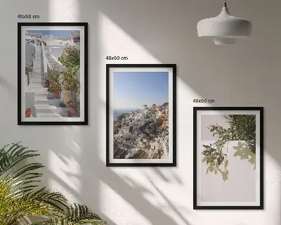 Triptykon med hvide trapper og Santorini-udsigt billeder med ramme