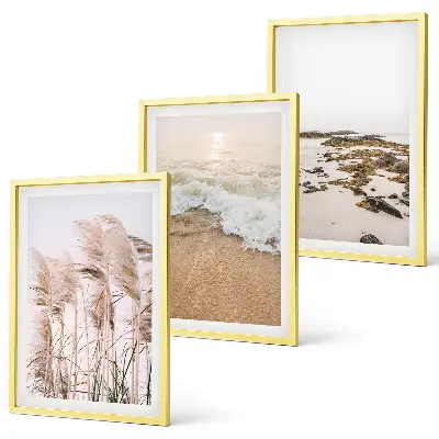 Billedsæt til soveværelset med motiv af strandgræs, bølger og sten i boho-stil