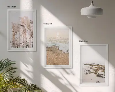 Billedsæt til soveværelset med motiv af strandgræs, bølger og sten i boho-stil