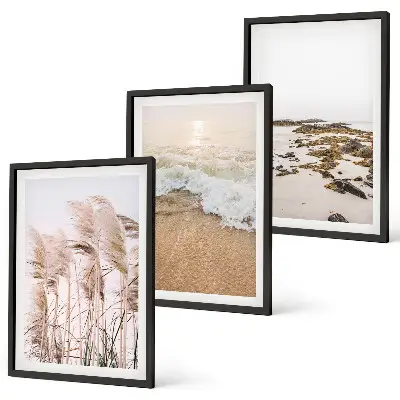 Billedsæt til soveværelset med motiv af strandgræs, bølger og sten i boho-stil