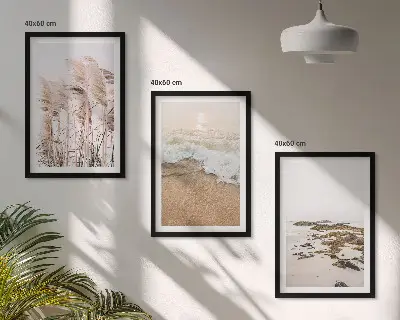 Billedsæt til soveværelset med motiv af strandgræs, bølger og sten i boho-stil