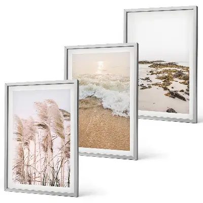 Billedsæt til soveværelset med motiv af strandgræs, bølger og sten i boho-stil