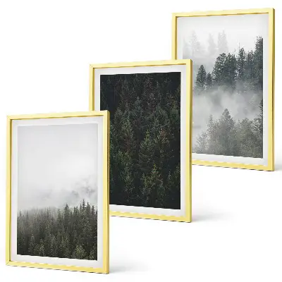 Triptykon med skovmotiv grønne skove i tåge med ramme
