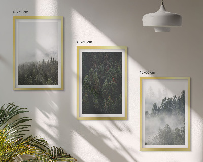 Triptykon billeder med ramme Grønne skove tåge natur