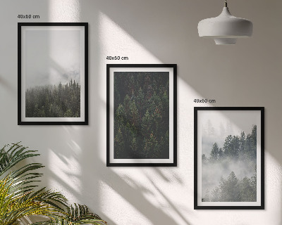 Triptykon billeder med ramme Grønne skove tåge natur