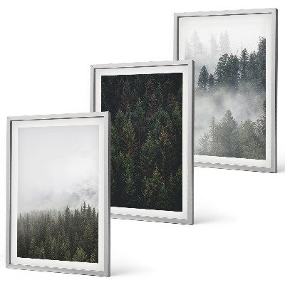 Triptykon billeder med ramme Grønne skove tåge natur