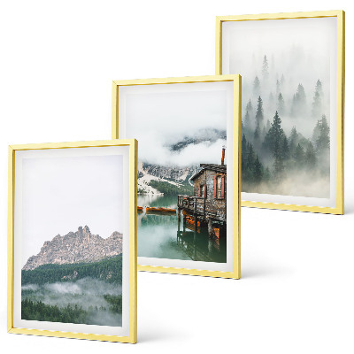 Billedvæg inspiration Bjerge, sø, sommerhus, tåge