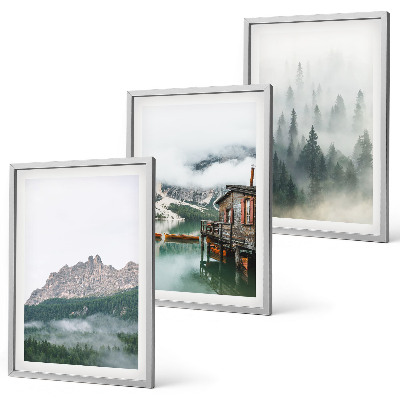 Billedvæg inspiration Bjerge, sø, sommerhus, tåge