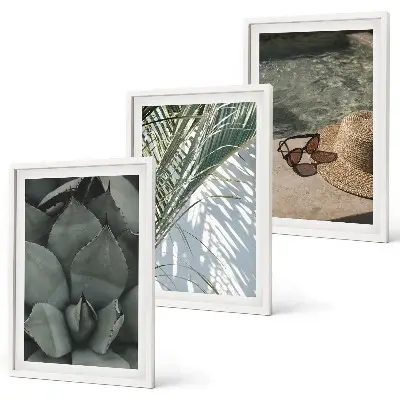 Triptykon billeder med ramme med motiv af tropiske planter til feriestemning