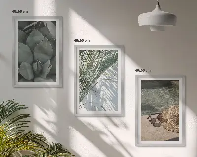 Triptykon billeder med ramme med motiv af tropiske planter til feriestemning