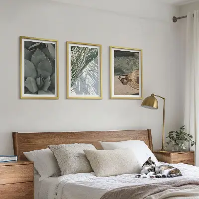 Triptykon billeder med ramme med motiv af tropiske planter til feriestemning