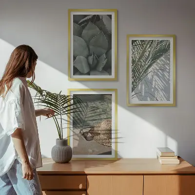 Triptykon billeder med ramme med motiv af tropiske planter til feriestemning