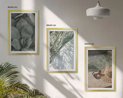 Triptykon billeder med ramme med motiv af tropiske planter til feriestemning