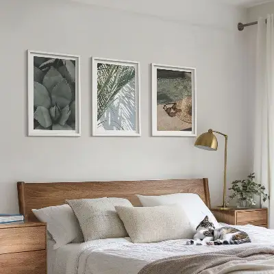 Triptykon billeder med ramme med motiv af tropiske planter til feriestemning
