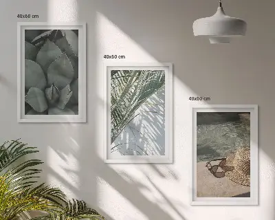 Triptykon billeder med ramme med motiv af tropiske planter til feriestemning