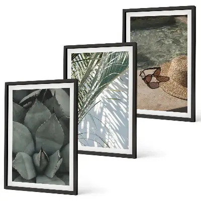 Triptykon billeder med ramme med motiv af tropiske planter til feriestemning