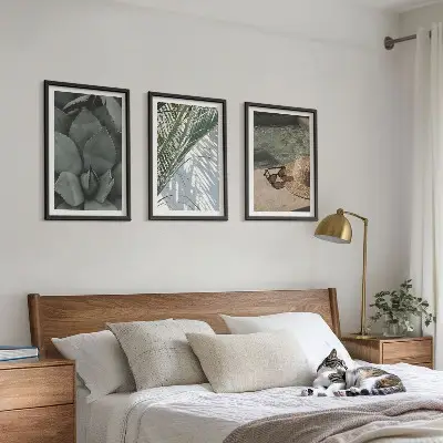 Triptykon billeder med ramme med motiv af tropiske planter til feriestemning