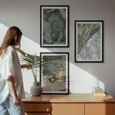 Triptykon billeder med ramme med motiv af tropiske planter til feriestemning