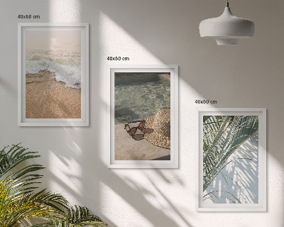 Triptykon billeder med ramme Vand strandhat solbriller