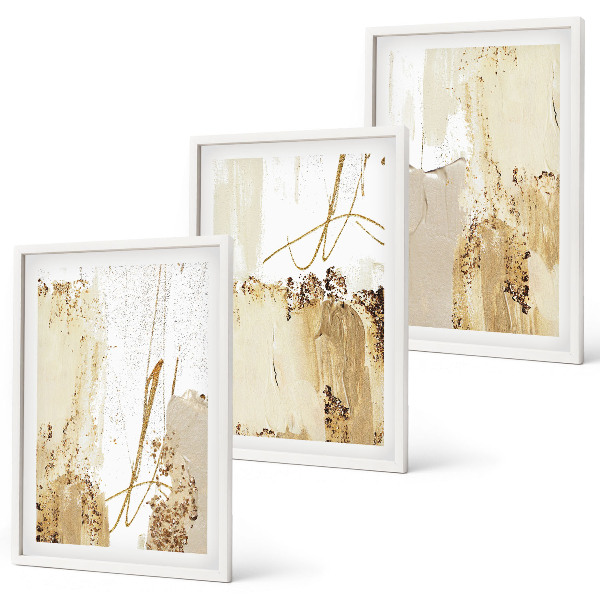 Triptykon billeder med ramme Abstrakte mønstre beige hvid